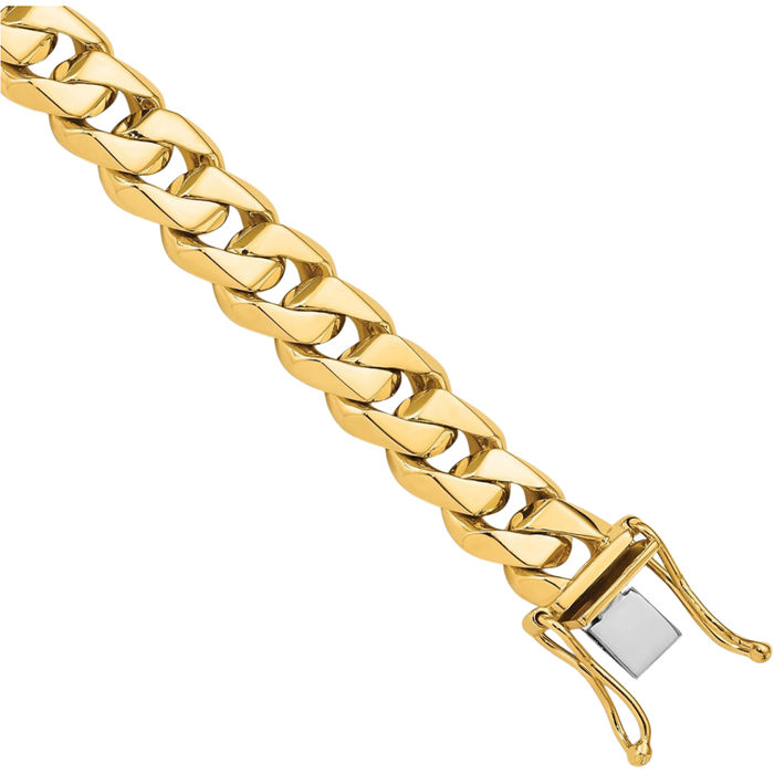 14K Solid Yellow Gold 8.6mm Classic Box Curb Link Chain Bracelet