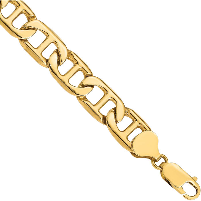 14K Solid Yellow Gold 8.75mm Anchor Mariner Link Chain Bracelet