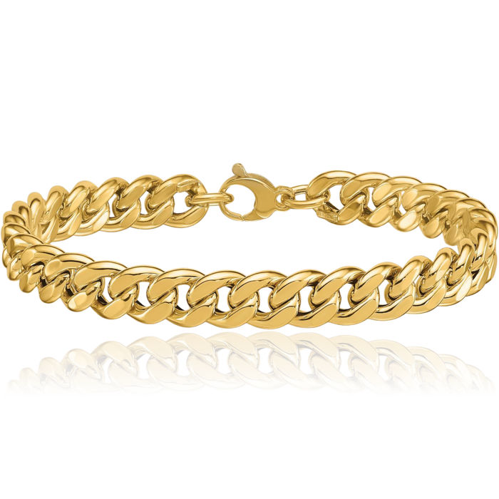 14K Solid Yellow Gold 8.8mm Curb Link Chain Bracelet