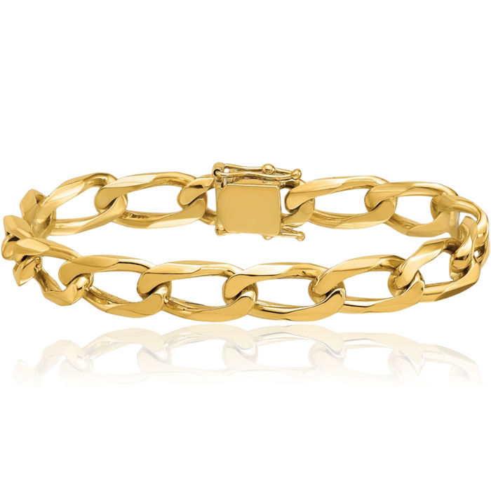 14K Solid Yellow Gold 8.8mm Curb Link Chain Bracelet