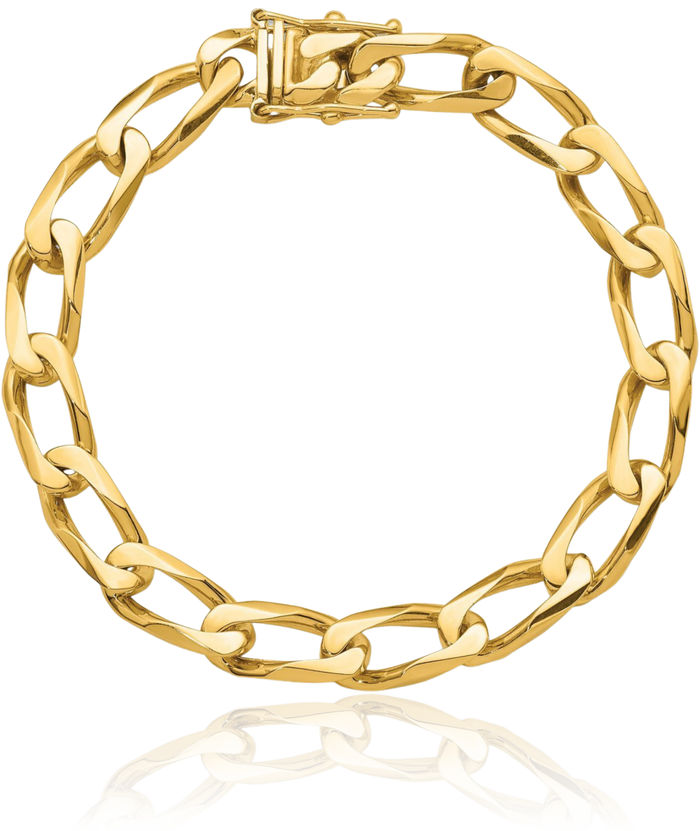 14K Solid Yellow Gold 8.8mm Curb Link Chain Bracelet