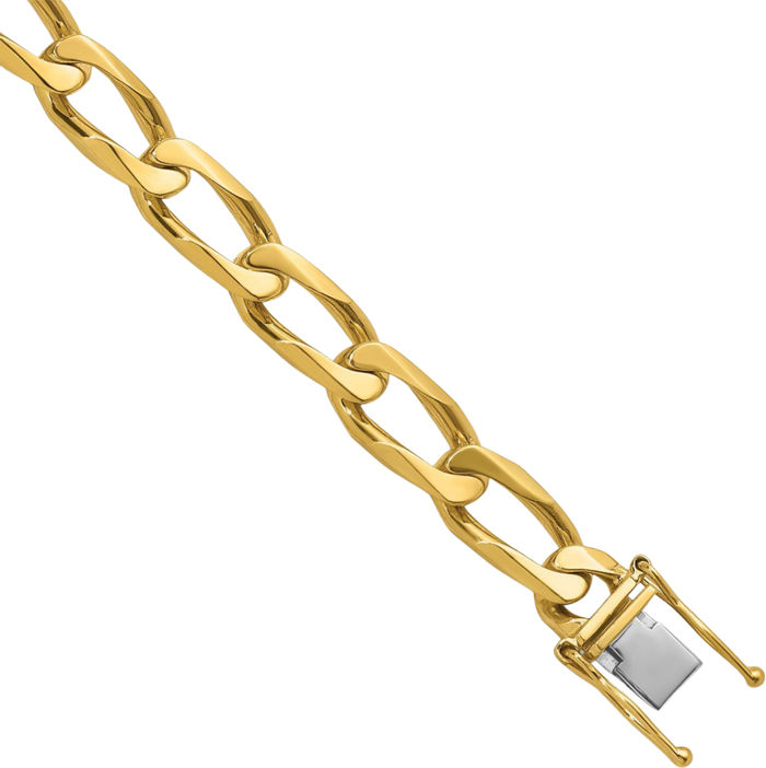 14K Solid Yellow Gold 8.8mm Curb Link Chain Bracelet