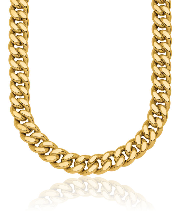 14K Solid Yellow Gold 8.8mm Curb Link Chain Necklace