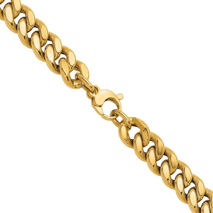 14K Solid Yellow Gold 8.8mm Curb Link Chain Necklace