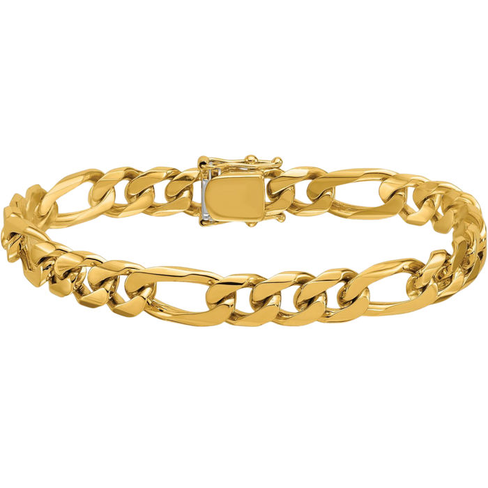 14K Solid Yellow Gold 8.8mm Figaro Link Chain Bracelet