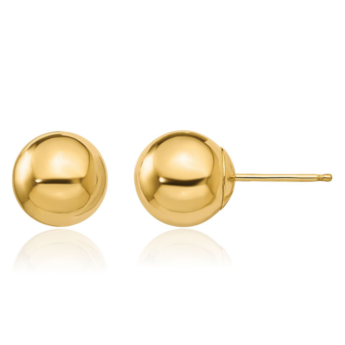 14K Solid Yellow Gold 8mm Ball Stud Earrings