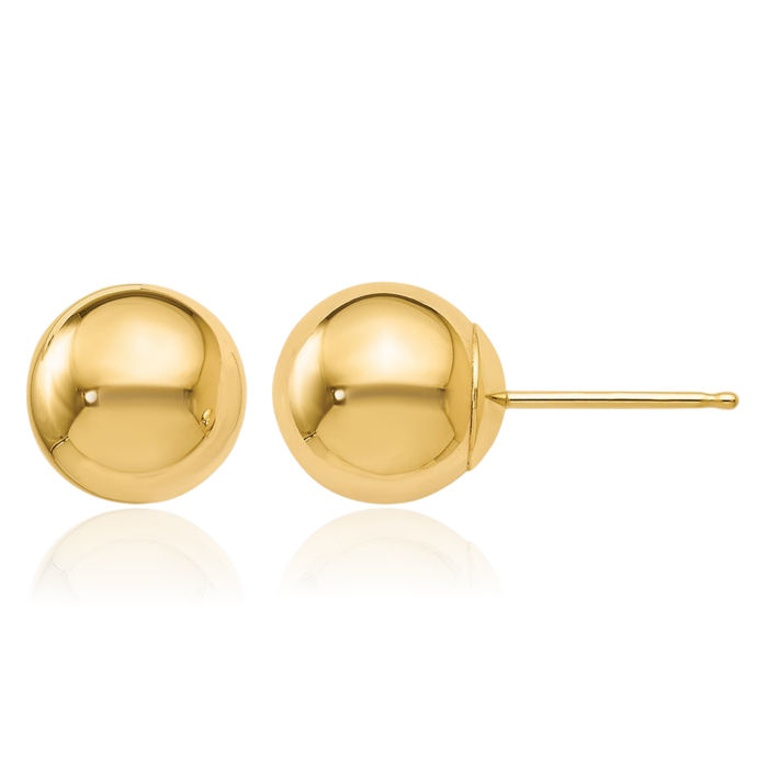 14K Solid Yellow Gold 8mm Ball Stud Earrings