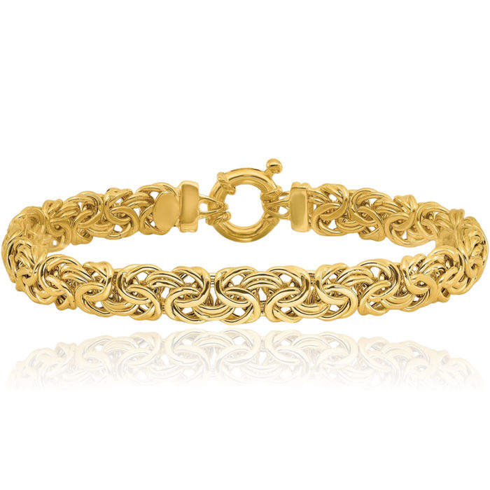 14K Solid Yellow Gold 8mm Byzantine Link Chain Bracelet