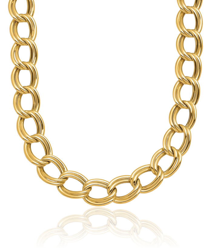 14K Solid Yellow Gold 8mm Double Link Chain Necklace