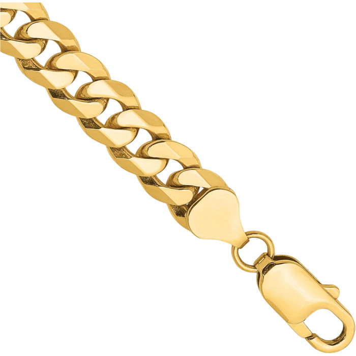 14K Solid Yellow Gold 8mm Curb Link Chain Bracelet