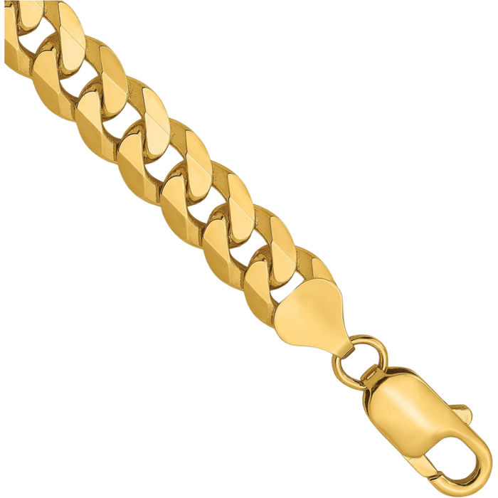 14K Solid Yellow Gold 8mm Curb Link Chain Bracelet