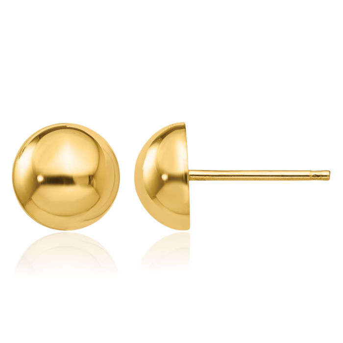 14K Solid Yellow Gold 8mm Half Ball Stud Earrings