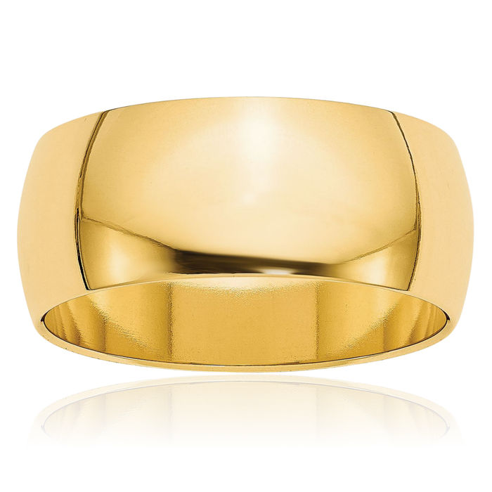 14K Solid Yellow Gold 8mm Half Round Plain Classic Wedding Band Ring