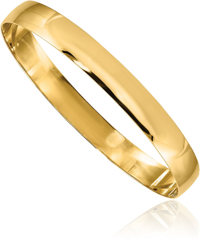 14K Solid Yellow Gold 8mm Half Round Slip On Bangle Bracelet