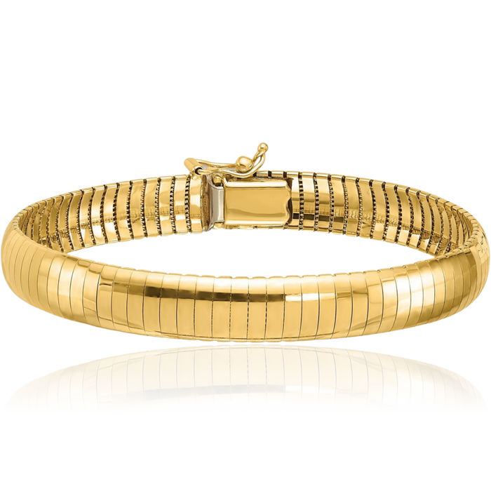 14K Solid Yellow Gold 8mm Cubetto Omega Snake Chain Bracelet