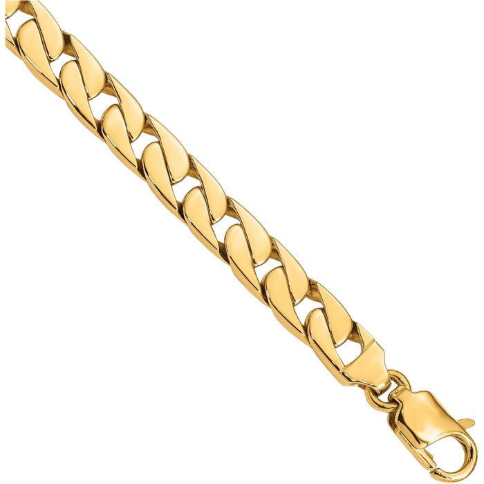 14K Solid Yellow Gold 8mm Long Link Half Round Curb Chain Bracelet