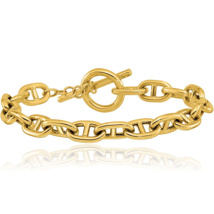 14K Solid Yellow Gold 8mm Anchor Mariner Link Chain Bracelet Toggle Clasp