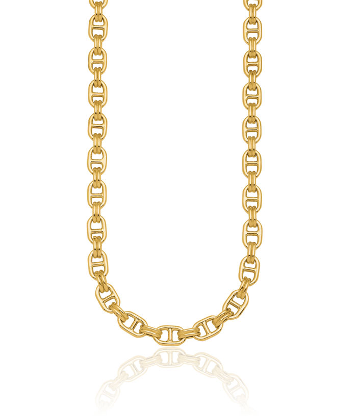 14K Solid Yellow Gold 8mm Anchor Mariner Link Chain Necklace