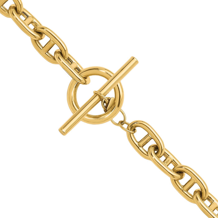 14K Solid Yellow Gold 8mm Anchor Mariner Link Y Drop Chain Necklace Toggle Clasp