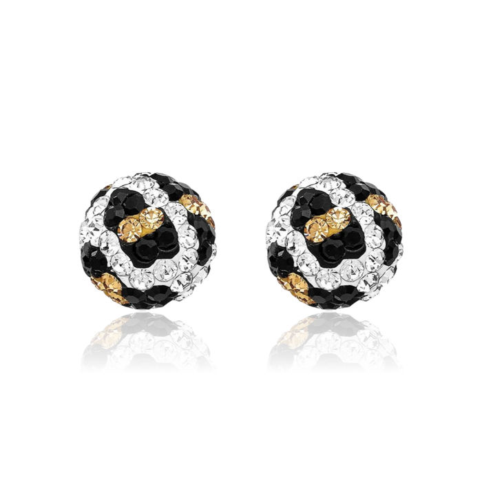 14K Solid Yellow Gold 8mm Post Leopard White Black Rhinestone Crystals Stud Earrings