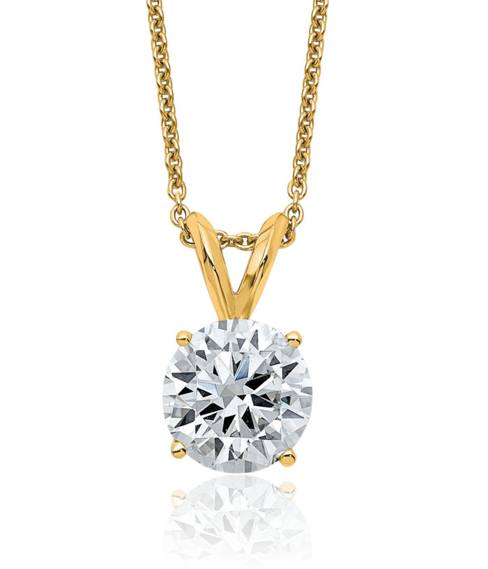 14K Solid Yellow Gold 8mm Round Moissanite Solitaire Chain Necklace