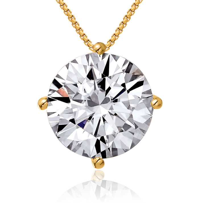 14K Solid Yellow Gold 8mm Round Moissanite Solitaire Floating Chain Slide Pendant Necklace Charm