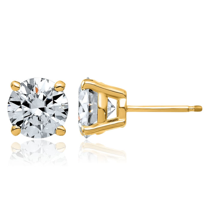 14K Solid Yellow Gold 8mm Round Solitaire Moissanite Stud Earrings