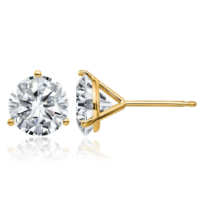 14K Solid Yellow Gold 8mm Round Solitaire Moissanite Stud Earrings