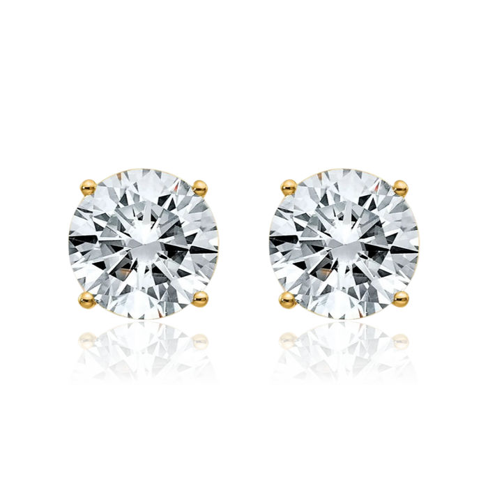 14K Solid Yellow Gold 8mm Round Solitaire Moissanite Stud Earrings