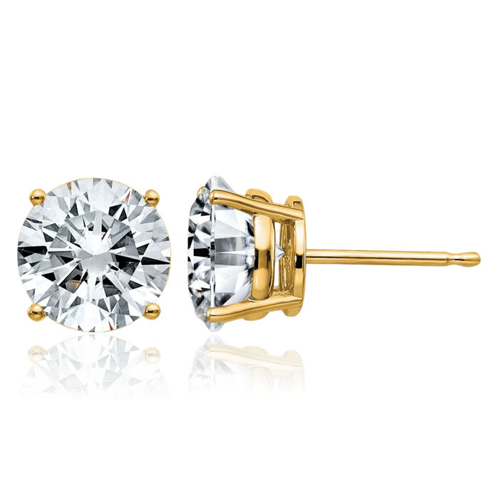 14K Solid Yellow Gold 8mm Round Solitaire Moissanite Stud Earrings