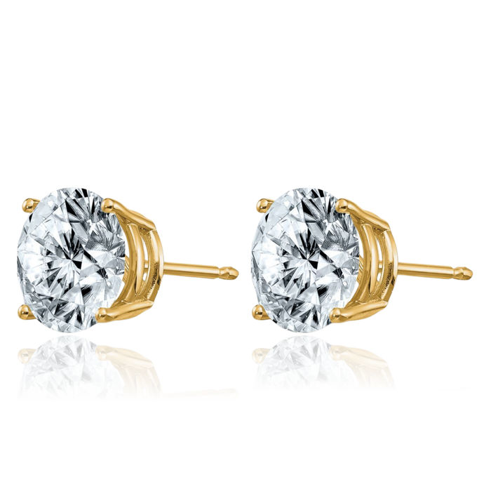 14K Solid Yellow Gold 8mm Round Solitaire Moissanite Stud Earrings