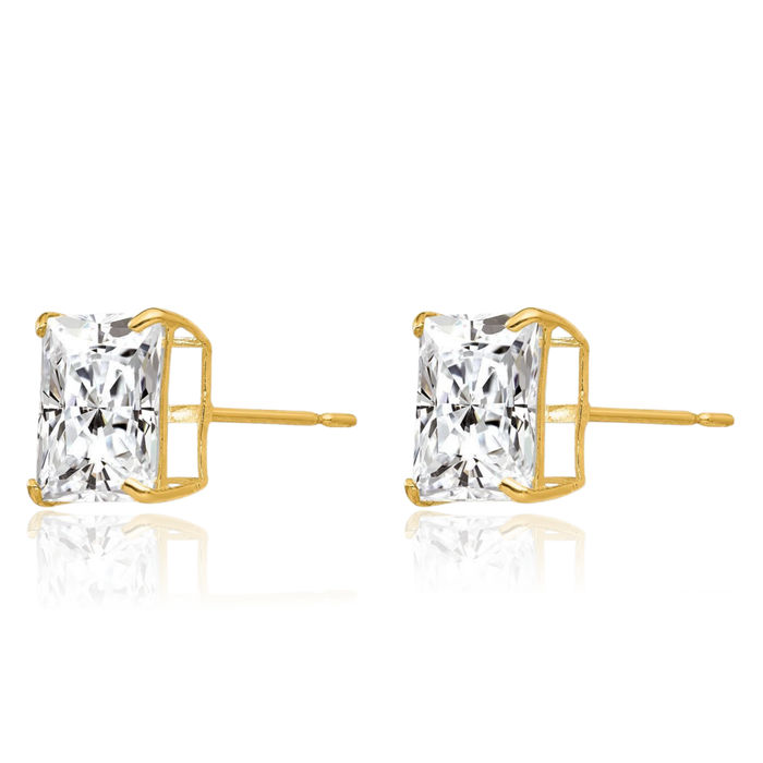 14K Solid Yellow Gold 8mm Square Cubic Zirconia CZ Stud Earrings