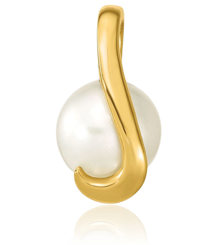 14K Solid Yellow Gold 8mm White Button Freshwater Cultured Pearl Necklace Chain Pendant Charm Slide