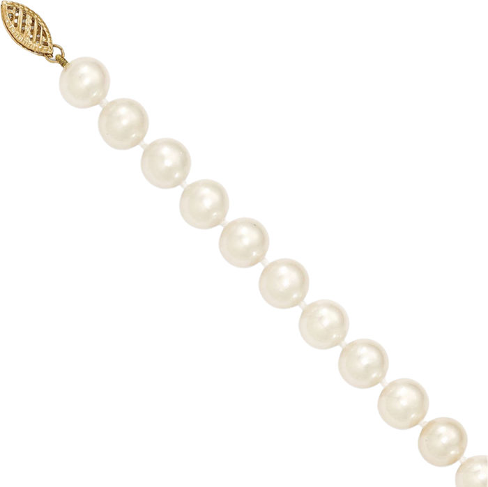 14K Solid Yellow Gold 8mm White Near Round Freshwater Cultured Pearl Necklace Chain