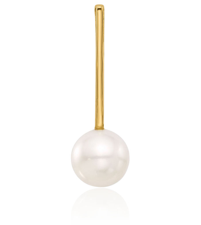 14K Solid Yellow Gold 8mm White Round Freshwater Cultured Pearl Drop Floating Chain Slide Pendant Necklace Charm