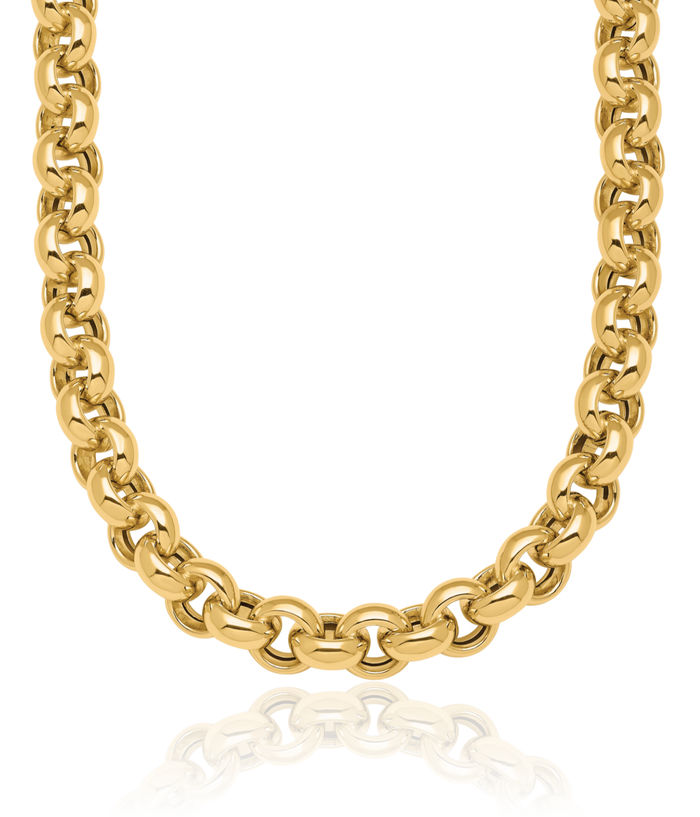 14K Solid Yellow Gold 9.1mm Cable Rolo Link Chain Belcher Necklace