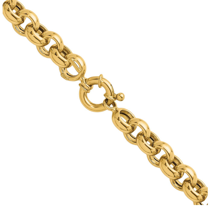 14K Solid Yellow Gold 9.1mm Cable Rolo Link Chain Belcher Necklace