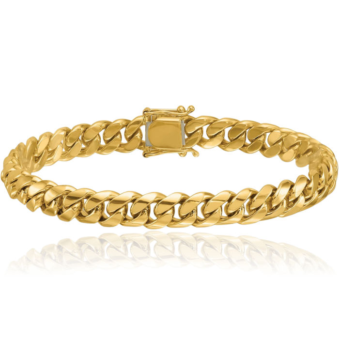 14K Solid Yellow Gold 9.2mm Curb Link Chain Bracelet