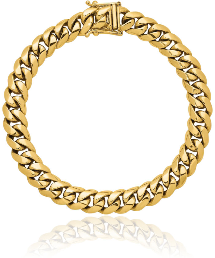 14K Solid Yellow Gold 9.2mm Curb Link Chain Bracelet