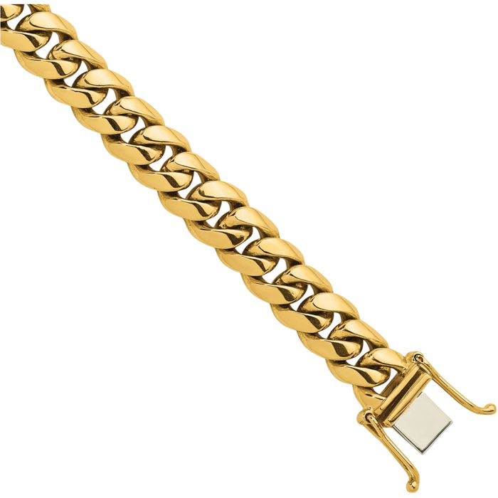 14K Solid Yellow Gold 9.2mm Curb Link Chain Bracelet