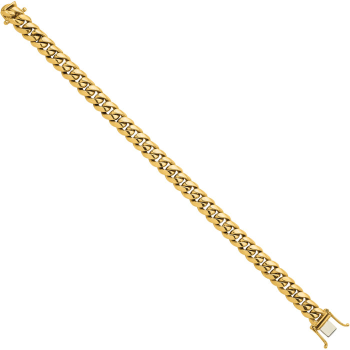 14K Solid Yellow Gold 9.2mm Curb Link Chain Bracelet