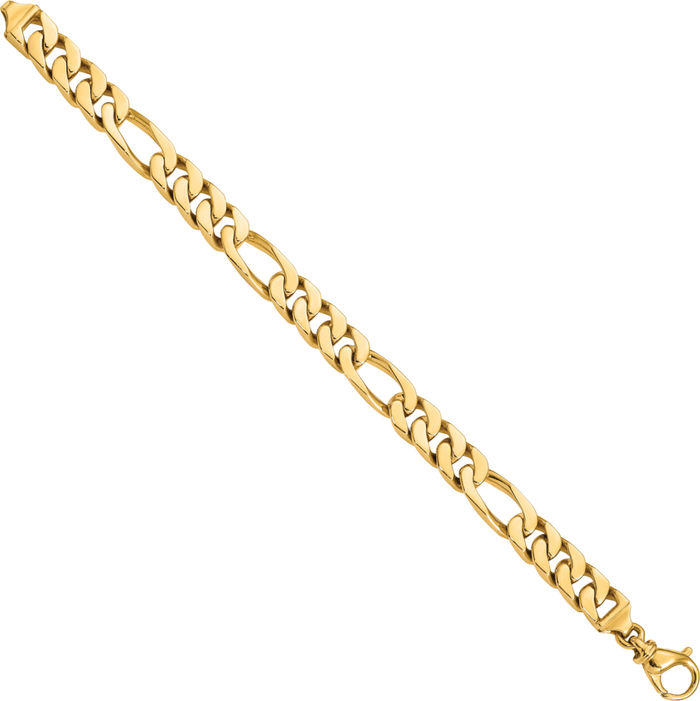 14K Solid Yellow Gold 9.2mm Figaro Link Chain Bracelet