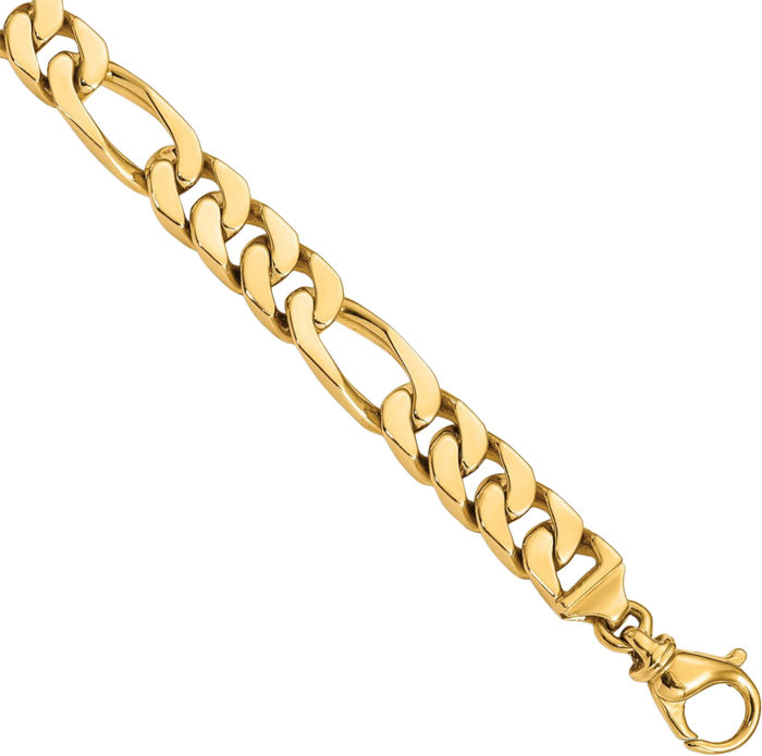 14K Solid Yellow Gold 9.2mm Figaro Link Chain Bracelet