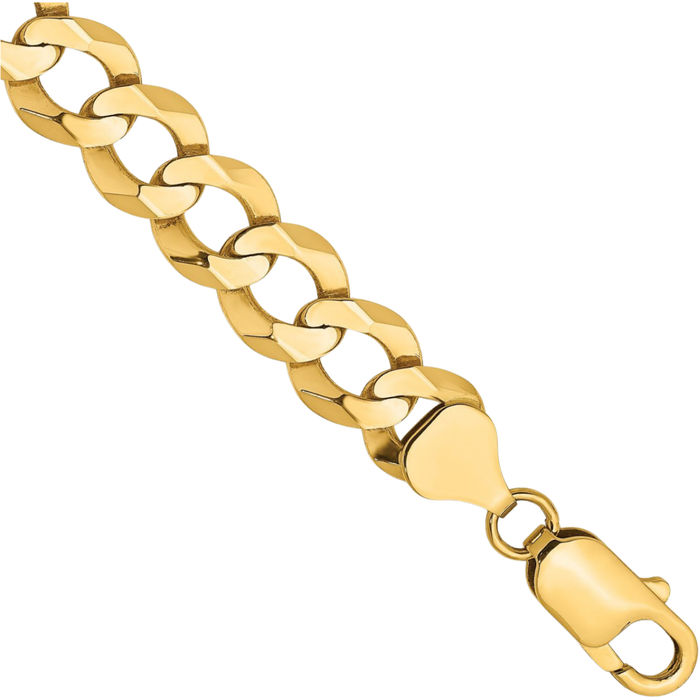 14K Solid Yellow Gold 9.4mm Cuban Curb Link Chain Bracelet