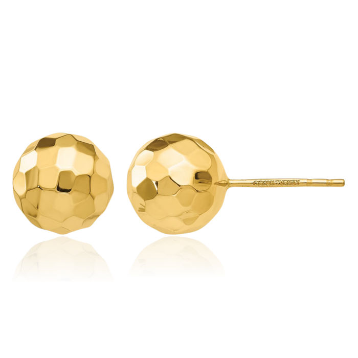 14K Solid Yellow Gold 9.5mm Ball Stud Earrings
