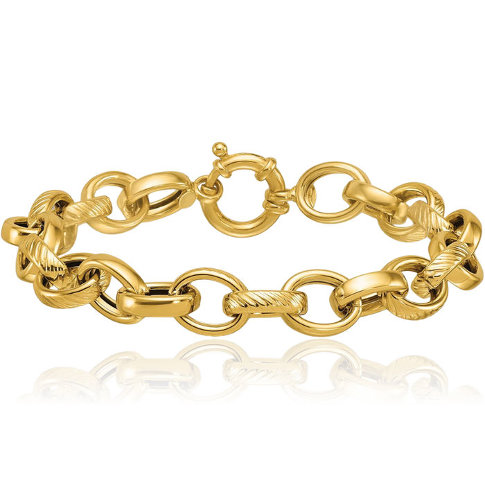 14K Solid Yellow Gold 9.5mm Cable Rolo Link Chain Bracelet