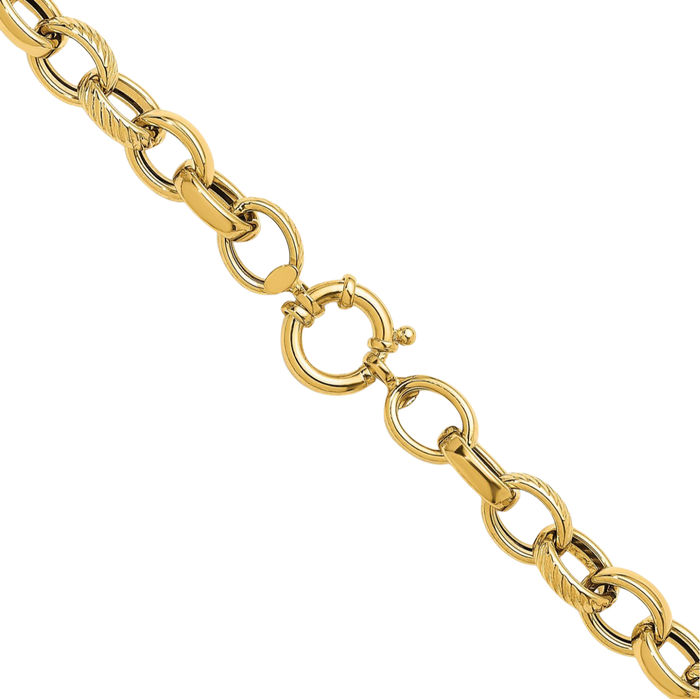 14K Solid Yellow Gold 9.5mm Cable Rolo Link Chain Belcher Necklace