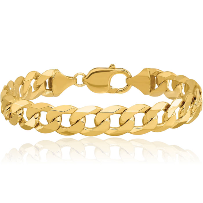 14K Solid Yellow Gold 9.5mm Curb Link Chain Bracelet