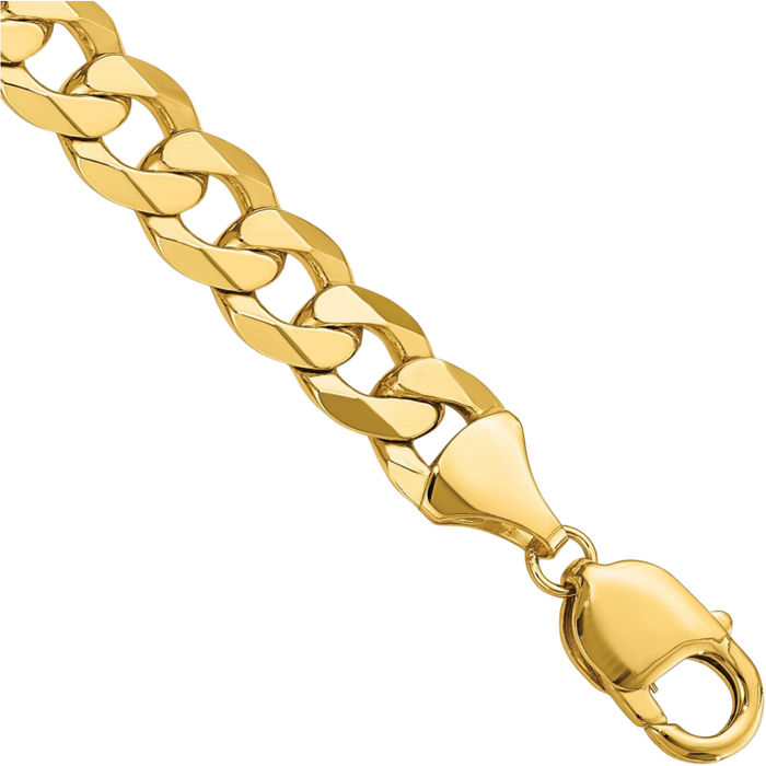 14K Solid Yellow Gold 9.5mm Curb Link Chain Bracelet