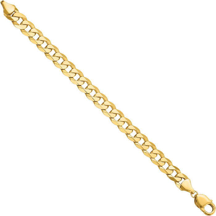 14K Solid Yellow Gold 9.5mm Curb Link Chain Bracelet